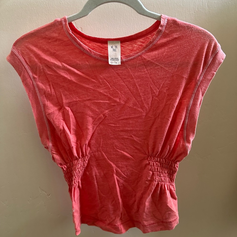 We The Free Pink Ruched Short Sleeve T-Shirt